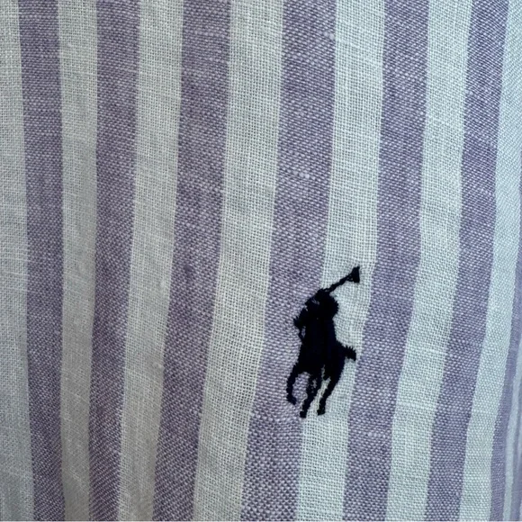 NEW Polo Ralph Lauren Striped Button Shirt Men XL Linen Light Purple/ White NWT - Picture 9 of 11